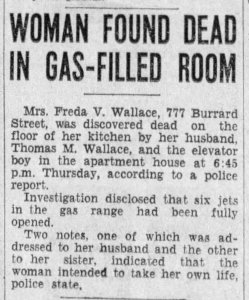 Newspaper article about the death of Freda Wallace in 1931.
