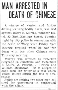 Harry Murray arrested for furious driving causing death, 1931.